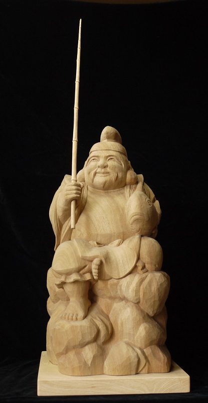 恵比寿様 お面 木彫 - 彫刻・オブジェ